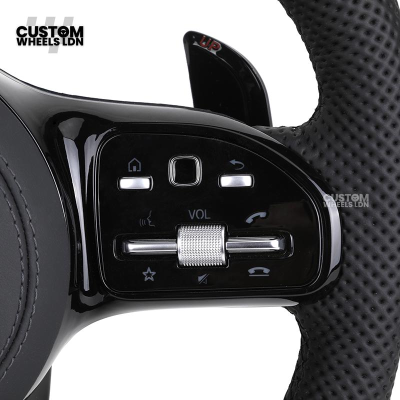 rcedes Custom AMG Flat Bottom Steering Wheel – Full Black Leather, Piano Black Trim, Touch Control Buttons, AMG Badge | Fits C-Class, E-Class, CLS, GLC, GLE, G-Class + more | Plug & Play | Retrofit Upgrade for Older Models