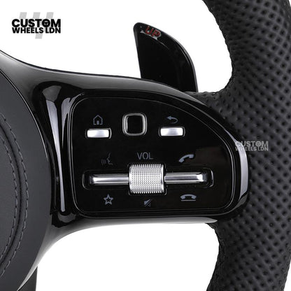 rcedes Custom AMG Flat Bottom Steering Wheel – Full Black Leather, Piano Black Trim, Touch Control Buttons, AMG Badge | Fits C-Class, E-Class, CLS, GLC, GLE, G-Class + more | Plug & Play | Retrofit Upgrade for Older Models