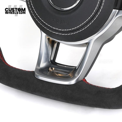 VW MK7 Custom Steering Wheel | Full Alcantara Wrap, Red Stitching & Stripe | Complete Plug & Play Wheel | Fits Golf MK7, GTI, R + more