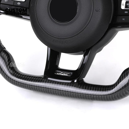Volkswagen MK7 Custom Steering Wheel – Blue Center Stripe | Carbon Fibre & Leather | Plug & Play | Complete Steering Wheel | Fits Golf MK7 / MK6 GTI, R + more