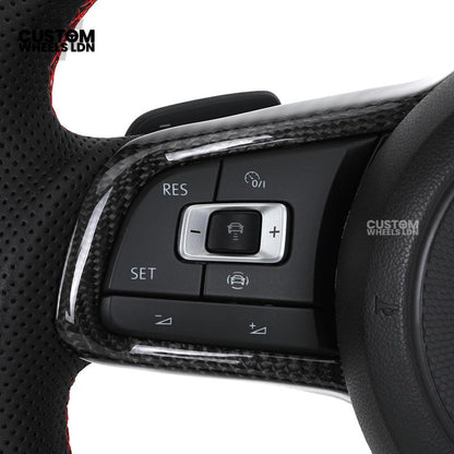 Volkswagen MK7 Custom Steering Wheel – Carbon Fibre with Red Centre Stripe, Perforated Leather Grips | Fits Golf GTI, R, Scirocco + more | Plug & Play