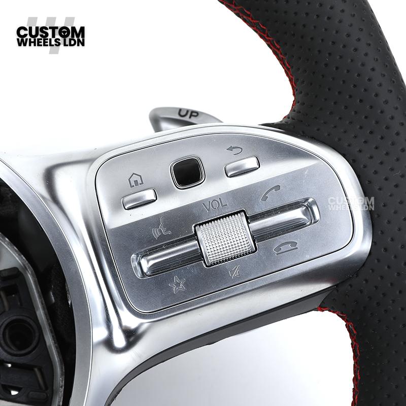 Mercedes Custom AMG Steering Wheel Carbon & Black Leather | Red Centre Stripe | AMG Style | Paddle Shifters | Complete Retrofit | Fits A-Class, C-Class, E-Class, GLC, CLA, W176, W205 + more