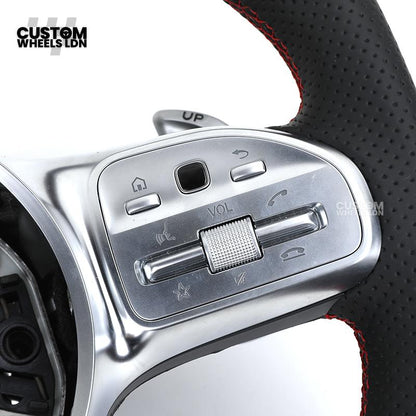Mercedes Custom AMG Steering Wheel Carbon & Black Leather | Red Centre Stripe | AMG Style | Paddle Shifters | Complete Retrofit | Fits A-Class, C-Class, E-Class, GLC, CLA, W176, W205 + more