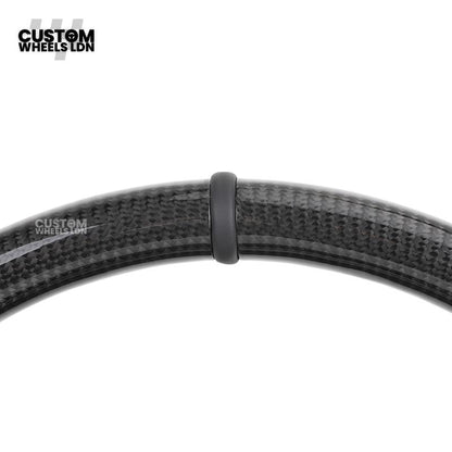 Mercedes Custom Steering Wheel | AMG Style Carbon & Leather | Full Black with Silver Trim | Complete Retrofit for Older Models | Fits W204 W212 W218 + more