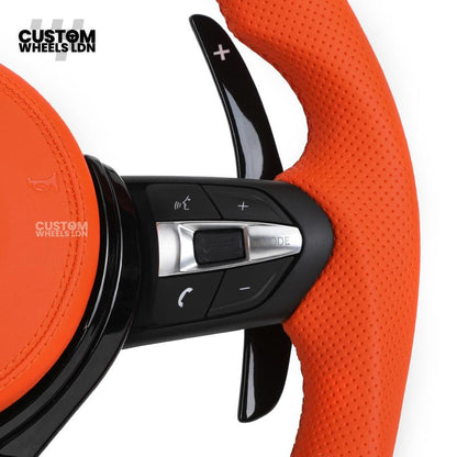 BMW Custom F-Series Piano Black & Orange Steering Wheel – Perforated Grip | Fits F20 F22 F30 F32 F36 M2 M3 M4 + more