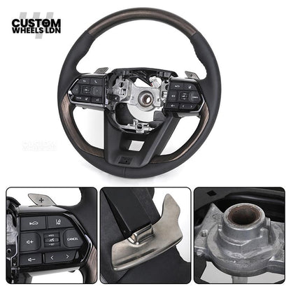 Toyota Custom Steering Wheel – Dark Woodgrain Trim, Perforated Leather, OEM Shape with Paddles | Fits Camry, Auris, Corolla, RAV4 + More | Plug & Play Upgrade | Ideal for Daily Use or Executive Builds