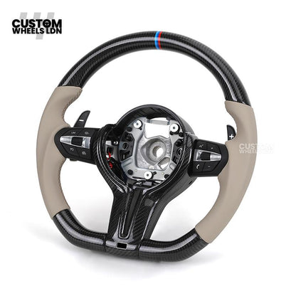 BMW Custom F-Series Carbon & Cream Leather Steering Wheel – M Stripe | Fits F20 F22 F30 F32 F36 M2 M3 M4 + more