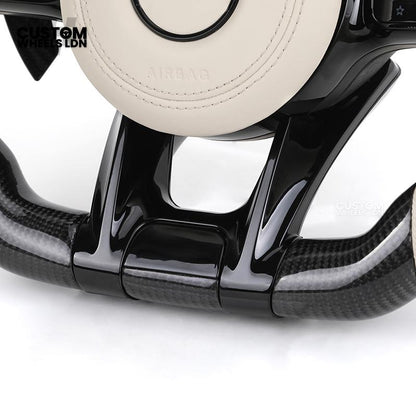 Mercedes Custom Steering Wheel | Piano Black & Carbon Fibre with Cream Leather & Beige Stripe | AMG Style | Complete Retrofit | Fits W205 W204 W212 W213 W218 + more