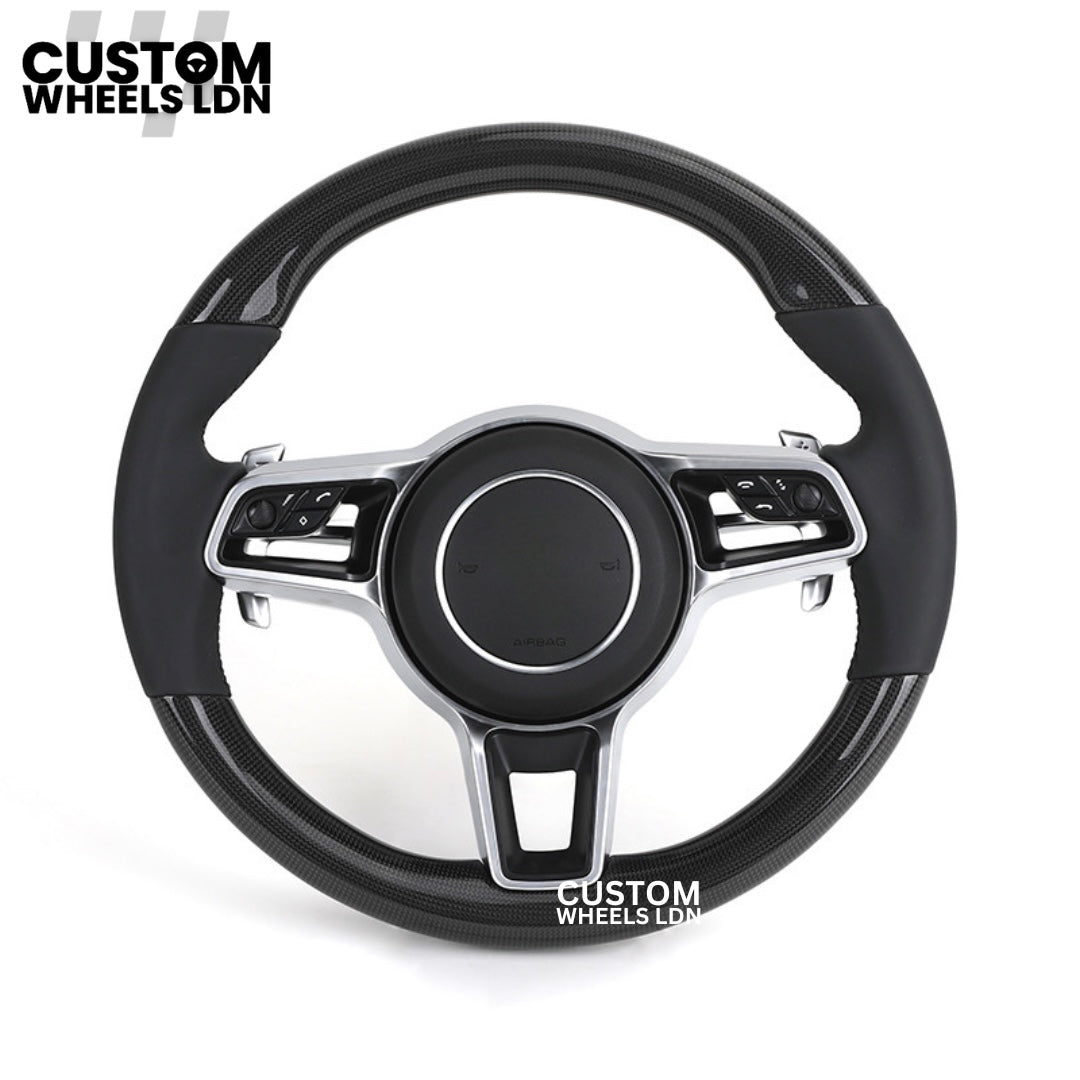 Porsche Custom Carbon Fibre OEM Steering Wheel - Fits Most Models: 911, Cayenne, Panamera, Macan, Boxter, Taycan & More)