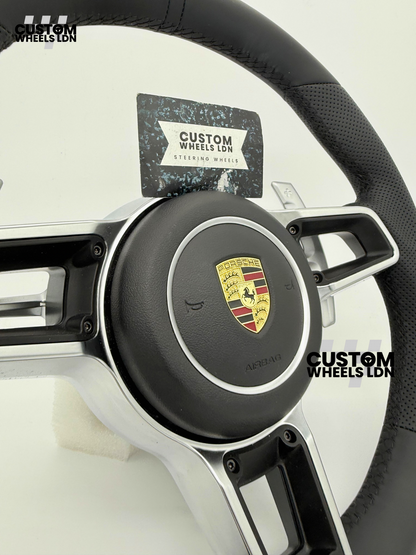 Porsche Custom OEM Steering Wheel – Smooth & Perforated Leather, Silver Trims, OEM Paddles | Fits 991, 997, 987, Cayman, Boxster, Macan, Cayenne + more | Plug & Play | With Airbag | Upgrade for Older Models Available