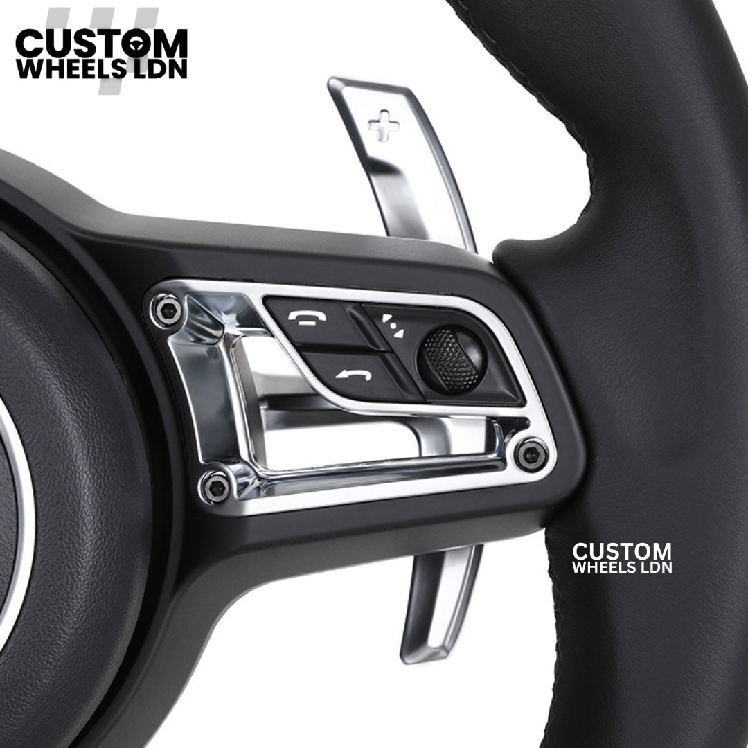 Porsche Custom Black Full Leather Steering Wheel - Fits Most Models: 911, Cayenne, Panamera, Macan, Boxter, Taycan & More