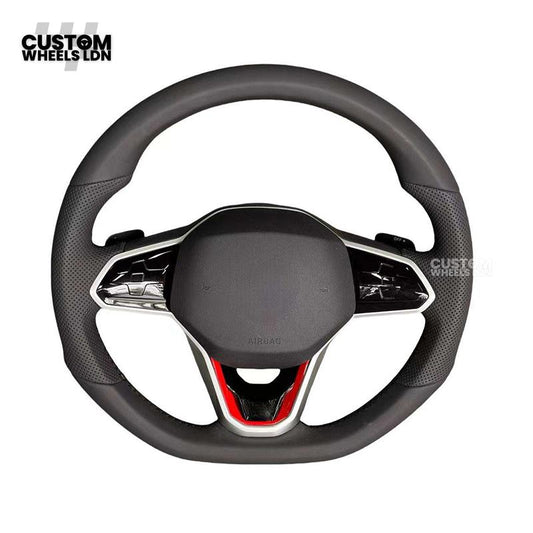 VW MK8 Golf Custom Steering Wheel with Red Trim | Fits GTI, R, R-Line + more | Complete Plug & Play