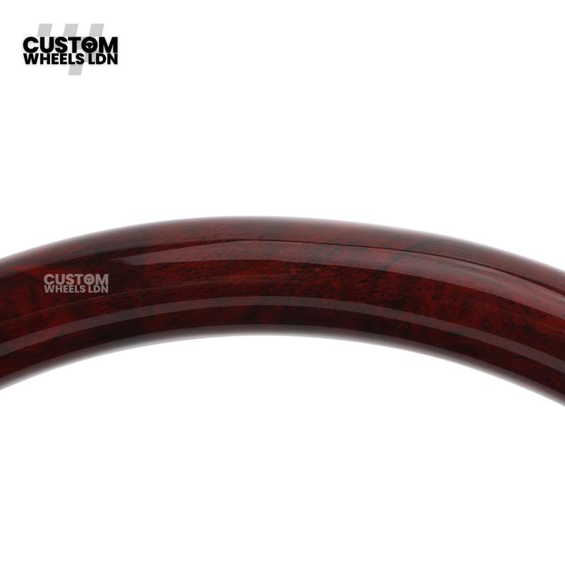 Toyota Custom Steering Wheel – Dark Cherry Wood Trim, Smooth Leather, OEM Controls | Fits Land Cruiser, Alphard, Camry + more | Plug & Play | Ideal Retrofit for a Luxury Finish