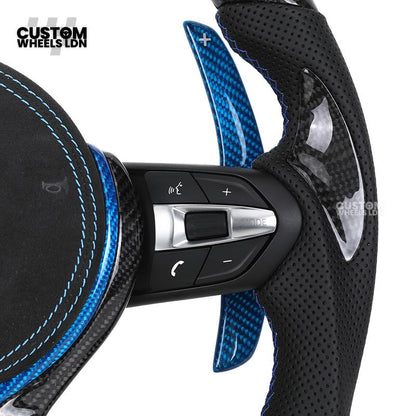 BMW Custom Carbon Fibre Steering Wheel – Blue Trim & Paddles | M Performance | Perforated Leather | Plug & Play | Fits F20, F22, F30, F32, F36, M2, M3, M4, X1, X2 + more