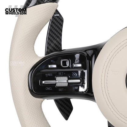Mercedes Custom Steering Wheel | Piano Black & Carbon Fibre with Cream Leather & Beige Stripe | AMG Style | Complete Retrofit | Fits W205 W204 W212 W213 W218 + more