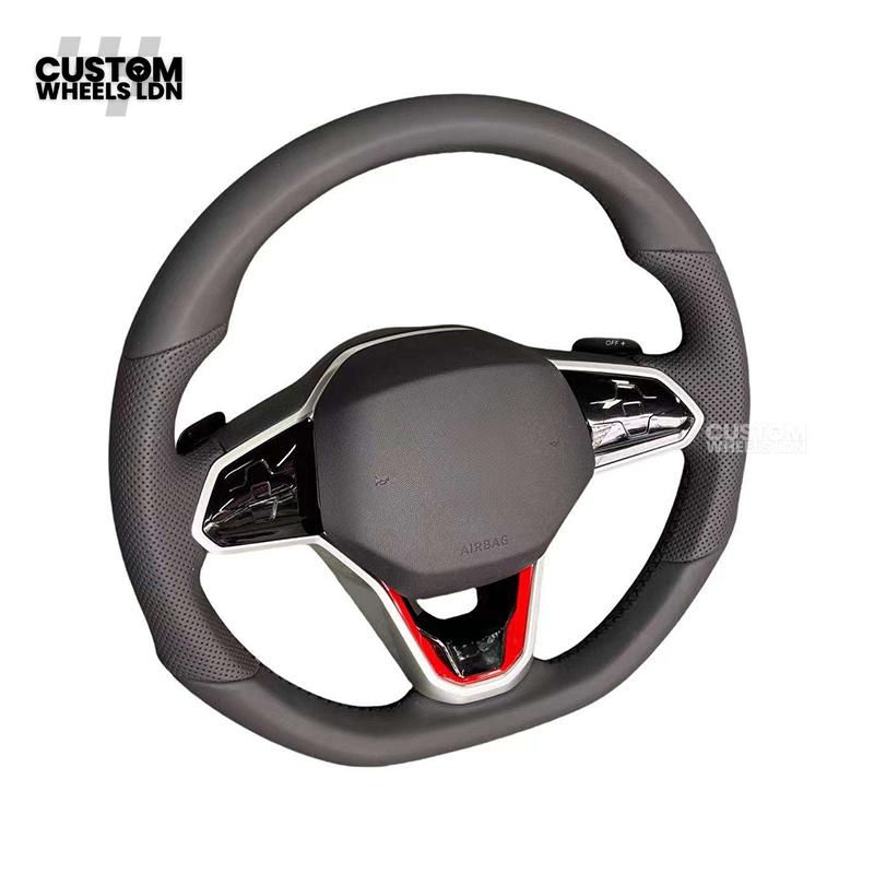 VW MK8 Golf Custom Steering Wheel with Red Trim | Fits GTI, R, R-Line + more | Complete Plug & Play