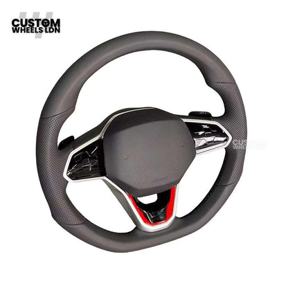 VW MK8 Golf Custom Steering Wheel with Red Trim | Fits GTI, R, R-Line + more | Complete Plug & Play