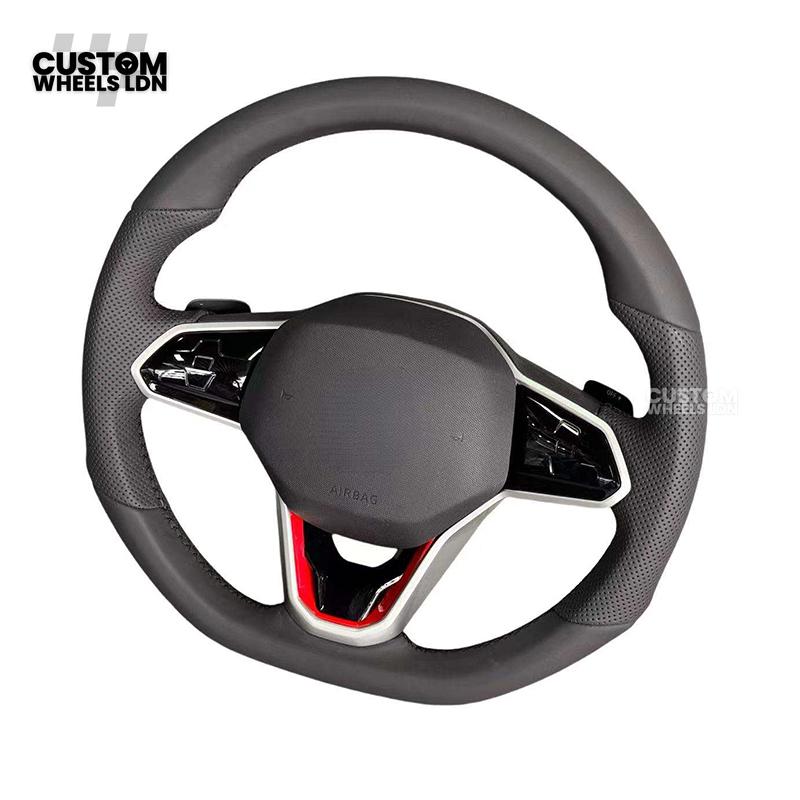 VW MK8 Golf Custom Steering Wheel with Red Trim | Fits GTI, R, R-Line + more | Complete Plug & Play