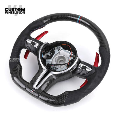 BMW Custom Carbon Fibre Steering Wheel – Red Paddles | Perforated Leather | M-Stripe Marker | Plug & Play | Fits 1 Series F20, 2 Series F22, 3 Series F30, 4 Series F32, M2, M3, M4, X1 F48, X2 F39, Z4 G29 + more
