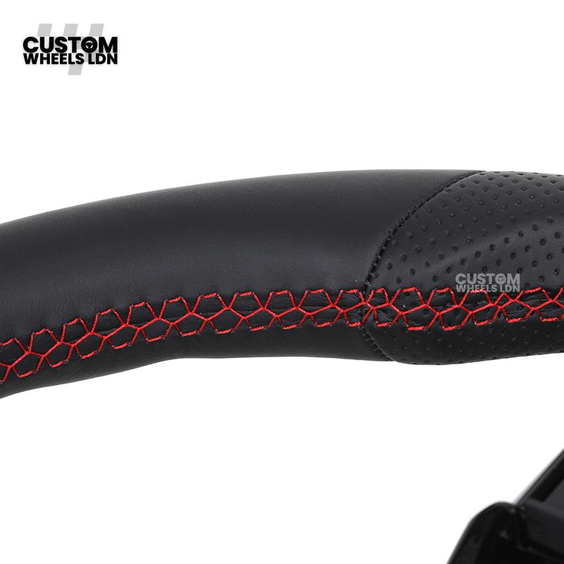 Toyota Custom GR Steering Wheel – Flat Bottom, Perforated Leather, Red Stitching, GR Badge | Fits Hilux GR Sport, Revo, Auris + More | Plug & Play | Complete Custom Spec Available | Upgrade for Older Models