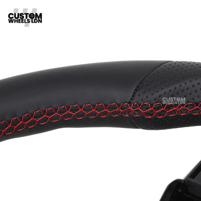 Toyota Custom GR Steering Wheel – Flat Bottom, Perforated Leather, Red Stitching, GR Badge | Fits Hilux GR Sport, Revo, Auris + More | Plug & Play | Complete Custom Spec Available | Upgrade for Older Models