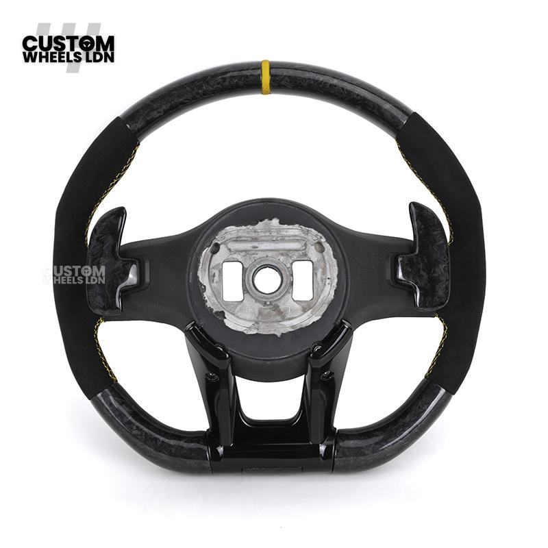 Mercedes Custom AMG Steering Wheel Alcantara & Forged Carbon | Yellow Stitching & Stripe | AMG Edition 1 | Paddle Shifters | Complete Retrofit | Fits GLC, GLE, CLS, E-Class, C-Class, W205, W213 + more