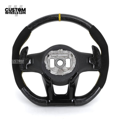 Mercedes Custom AMG Steering Wheel Alcantara & Forged Carbon | Yellow Stitching & Stripe | AMG Edition 1 | Paddle Shifters | Complete Retrofit | Fits GLC, GLE, CLS, E-Class, C-Class, W205, W213 + more
