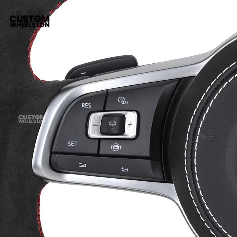 VW MK7 Custom Steering Wheel | Full Alcantara Wrap, Red Stitching & Stripe | Complete Plug & Play Wheel | Fits Golf MK7, GTI, R + more