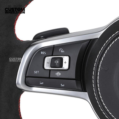 VW MK7 Custom Steering Wheel | Full Alcantara Wrap, Red Stitching & Stripe | Complete Plug & Play Wheel | Fits Golf MK7, GTI, R + more