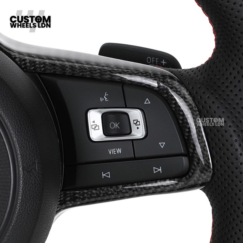 Volkswagen MK7 Custom Steering Wheel – Carbon Fibre with Red Centre Stripe, Perforated Leather Grips | Fits Golf GTI, R, Scirocco + more | Plug & Play