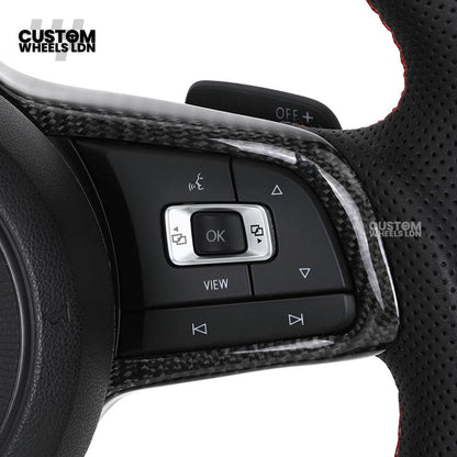 Volkswagen MK7 Custom Steering Wheel – Carbon Fibre with Red Centre Stripe, Perforated Leather Grips | Fits Golf GTI, R, Scirocco + more | Plug & Play