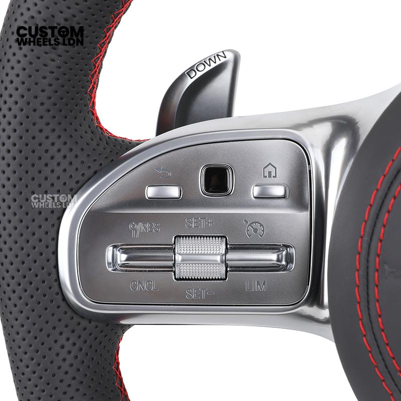Mercedes Custom Steering Wheel | AMG Style Carbon & Leather | Red Stitching & Center Stripe | Complete Retrofit for Older Models | Fits W204 W212 W218 + more