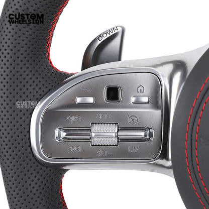 Mercedes Custom Steering Wheel | AMG Style Carbon & Leather | Red Stitching & Center Stripe | Complete Retrofit for Older Models | Fits W204 W212 W218 + more