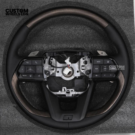 Toyota Custom Steering Wheel – Dark Woodgrain Trim, Perforated Leather, OEM Shape with Paddles | Fits Camry, Auris, Corolla, RAV4 + More | Plug & Play Upgrade | Ideal for Daily Use or Executive Builds