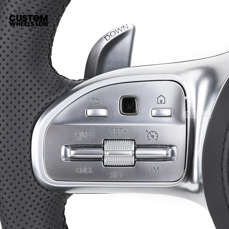 Mercedes Custom Steering Wheel | AMG Style Carbon & Leather | Full Black with Silver Trim | Complete Retrofit for Older Models | Fits W204 W212 W218 + more