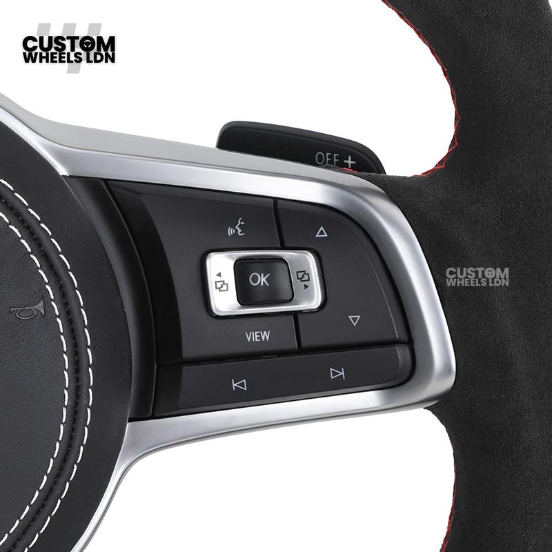 VW MK7 Custom Steering Wheel | Full Alcantara Wrap, Red Stitching & Stripe | Complete Plug & Play Wheel | Fits Golf MK7, GTI, R + more