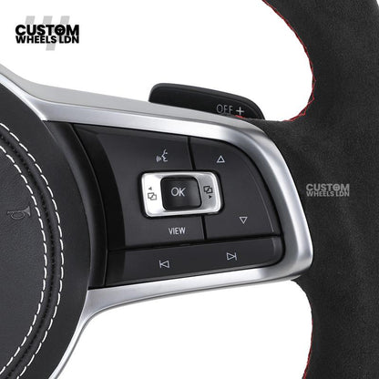 VW MK7 Custom Steering Wheel | Full Alcantara Wrap, Red Stitching & Stripe | Complete Plug & Play Wheel | Fits Golf MK7, GTI, R + more