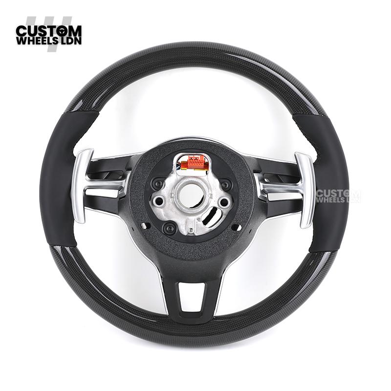 Porsche Custom Steering Wheel – Carbon Fibre & Leather with Chrome Trim | Fits 997, 991, Panamera, Cayenne, Cayman (2000+ Plug & Play)