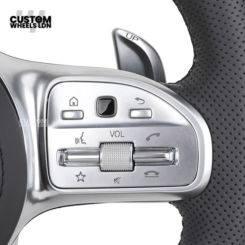 Mercedes Custom Steering Wheel | AMG Style Carbon & Leather | Full Black with Silver Trim | Complete Retrofit for Older Models | Fits W204 W212 W218 + more