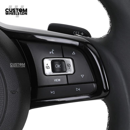 Volkswagen MK7 Custom Steering Wheel – Blue Center Stripe | Carbon Fibre & Leather | Plug & Play | Complete Steering Wheel | Fits Golf MK7 / MK6 GTI, R + more