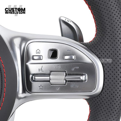 Mercedes Custom Steering Wheel | AMG Style Carbon & Leather | Red Stitching & Center Stripe | Complete Retrofit for Older Models | Fits W204 W212 W218 + more