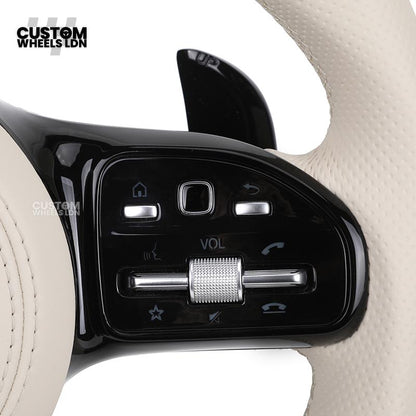 Mercedes Custom Steering Wheel | Piano Black & Carbon Fibre with Full Cream Leather | AMG Style | Complete Retrofit | Fits W205 W204 W212 W213 W218 + more