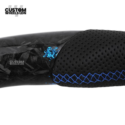 Volkswagen MK7 Custom Steering Wheel – Blue Forged Carbon with Blue Stitching & Stripe, Perforated Leather Grips | Fits Golf GTI, R, Scirocco + more | Plug & Play