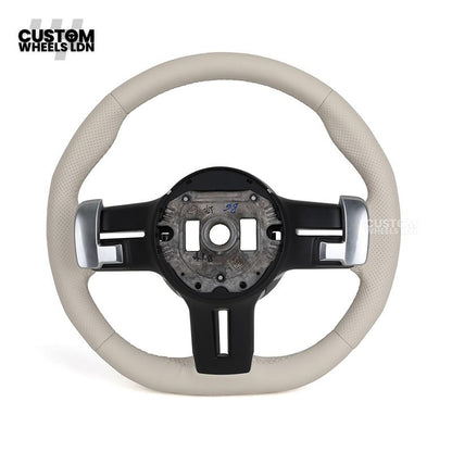 Mercedes Custom W223 Flat Bottom Steering Wheel – Beige Leather, Gloss Black Trim, Touch Control Buttons | Fits S-Class W223, GLE, GLS, E-Class W213 Facelift + more | Plug & Play | With Airbag | Retrofit Upgrade for Older Models Available