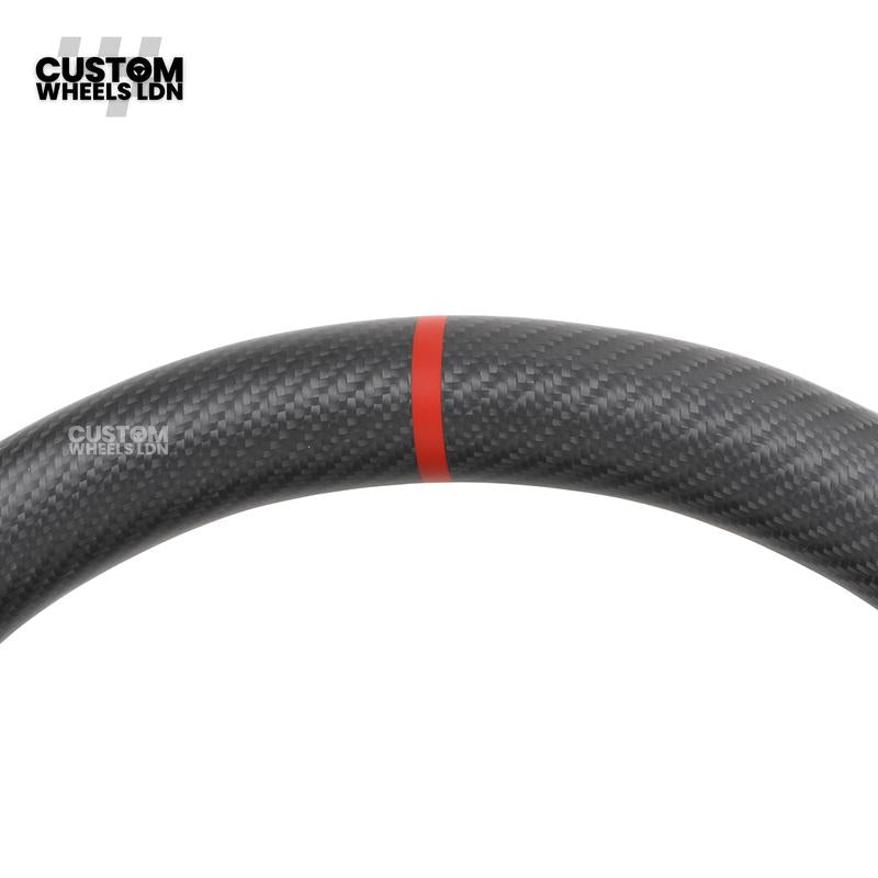 Mercedes Custom AMG Steering Wheel Flat Bottom Alcantara + Satin Carbon | Red Stitching & Marker | Complete Retrofit | Fits C-Class, E-Class, GLC, CLA, GLS, W205, W213, W222 + more