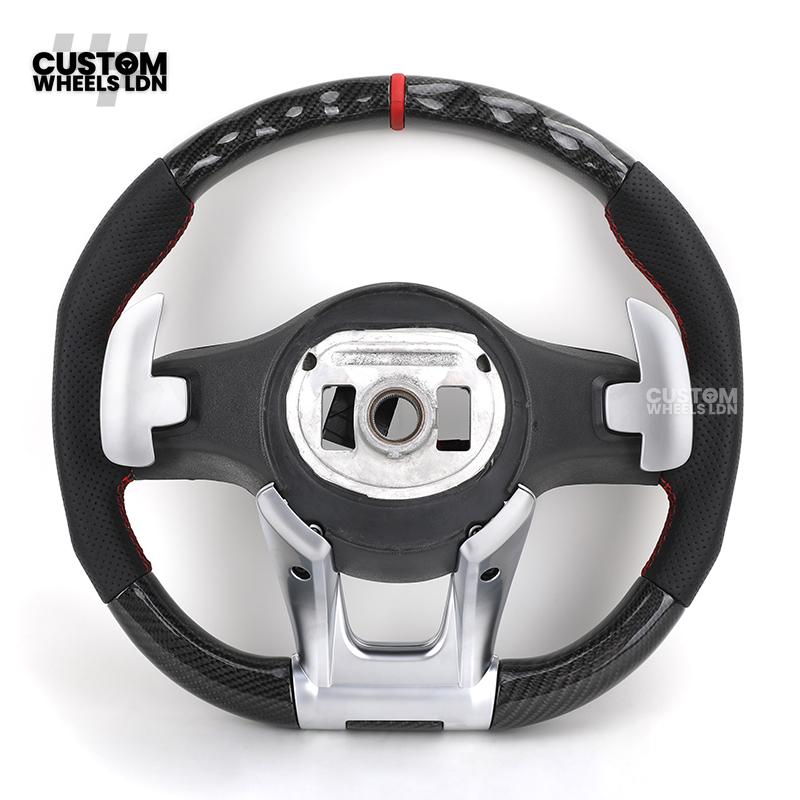 Mercedes Custom AMG Steering Wheel Carbon & Black Leather | Red Centre Stripe | AMG Style | Paddle Shifters | Complete Retrofit | Fits A-Class, C-Class, E-Class, GLC, CLA, W176, W205 + more