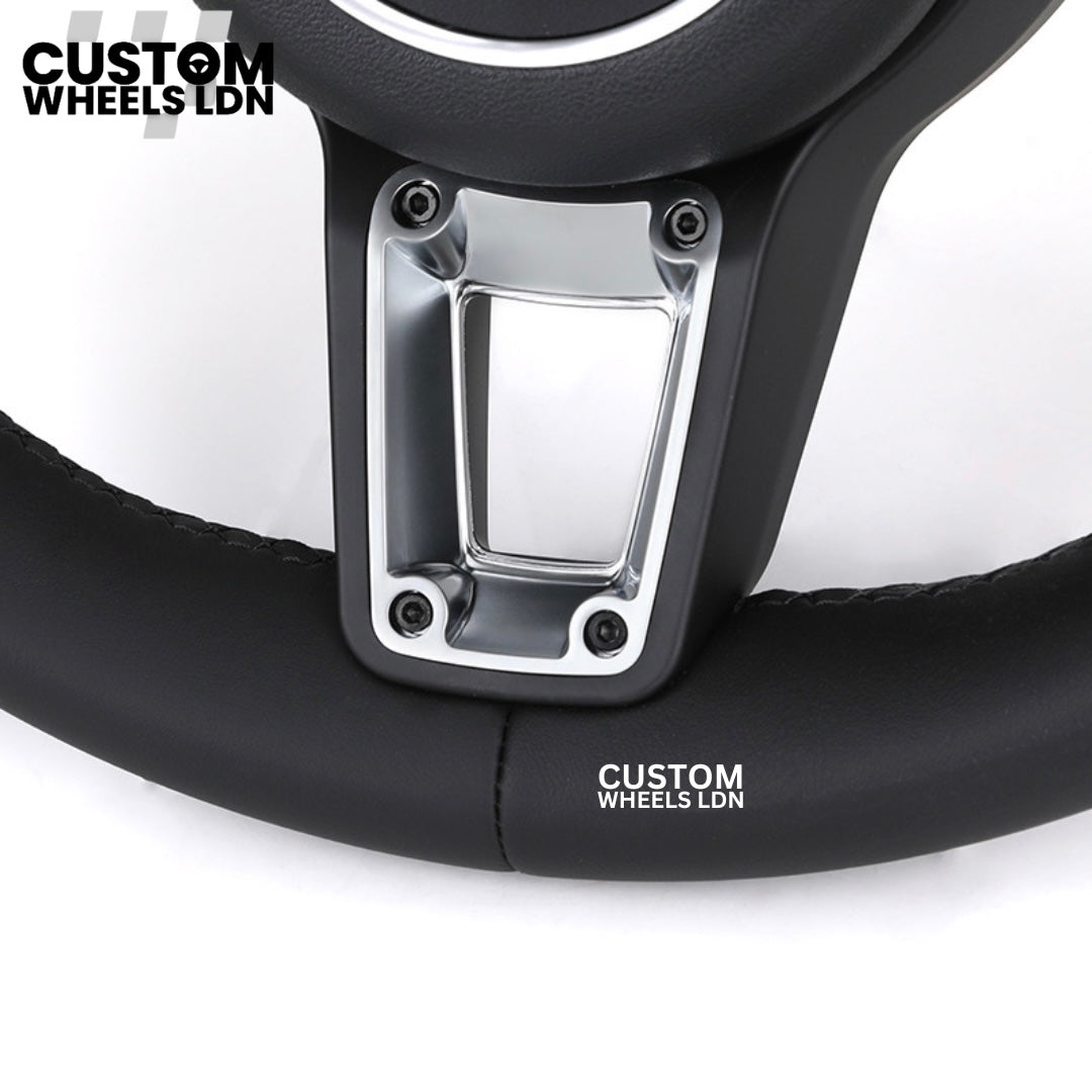 Porsche Custom Black Full Leather Steering Wheel - Fits Most Models: 911, Cayenne, Panamera, Macan, Boxter, Taycan & More