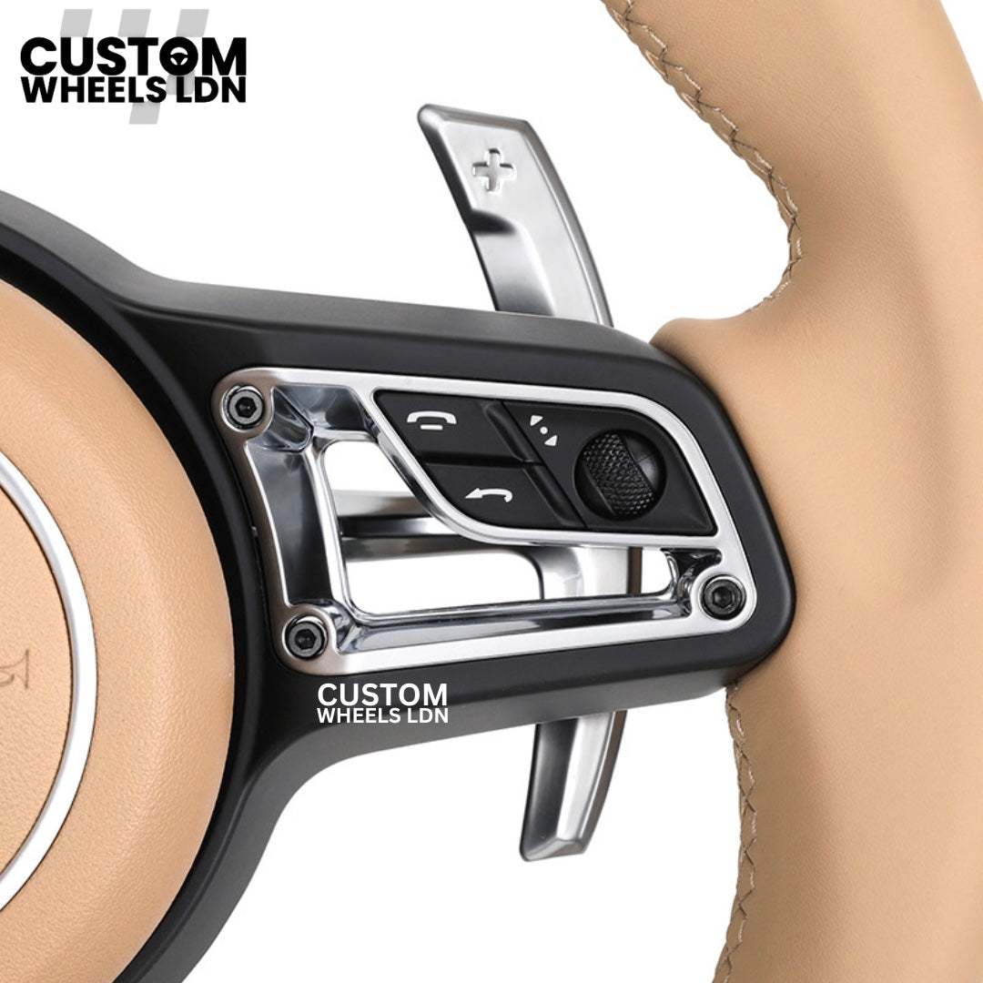 Porsche Custom Beige Full Leather Steering Wheel - Fits Most Models: 911, Cayenne, Panamera, Macan, Boxter, Taycan & More