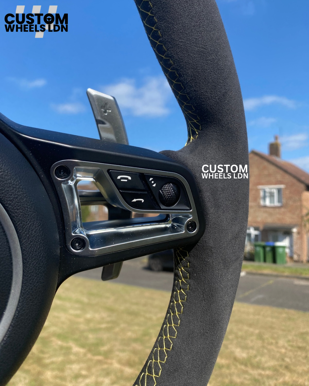 Porsche Custom Steering Wheel – Alcantara, Yellow Stitching – Fits 2000+ Models (PDK/Tiptronic)