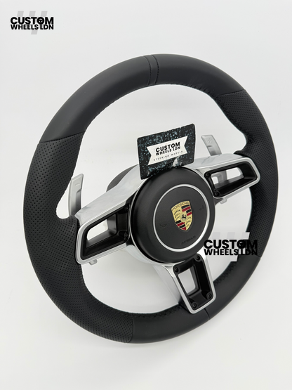 Porsche Custom OEM Steering Wheel – Smooth & Perforated Leather, Silver Trims, OEM Paddles | Fits 991, 997, 987, Cayman, Boxster, Macan, Cayenne + more | Plug & Play | With Airbag | Upgrade for Older Models Available